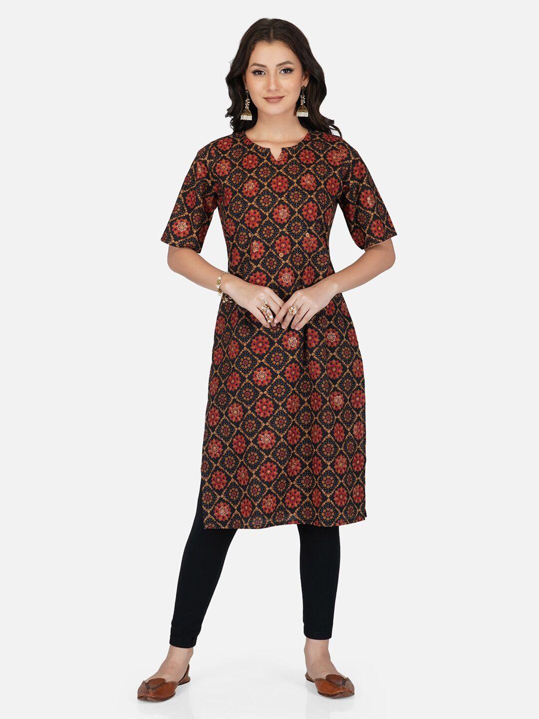 metro-fashion women black & red floral printed kurta