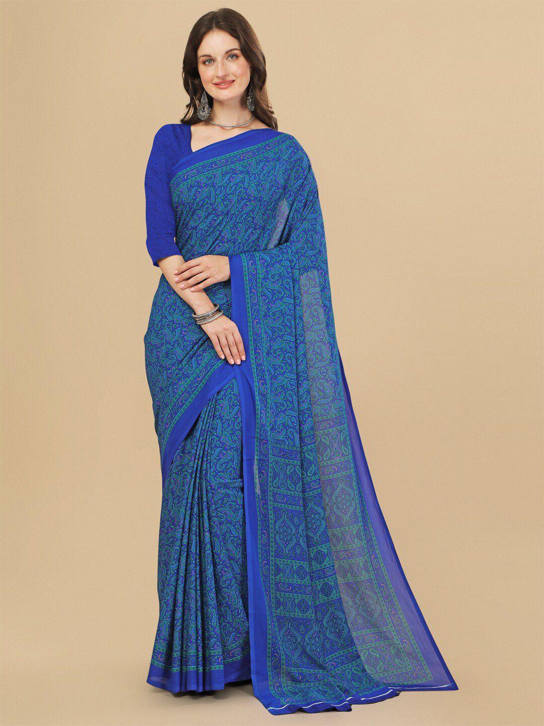 sangria blue ethnic motifs pure crepe saree