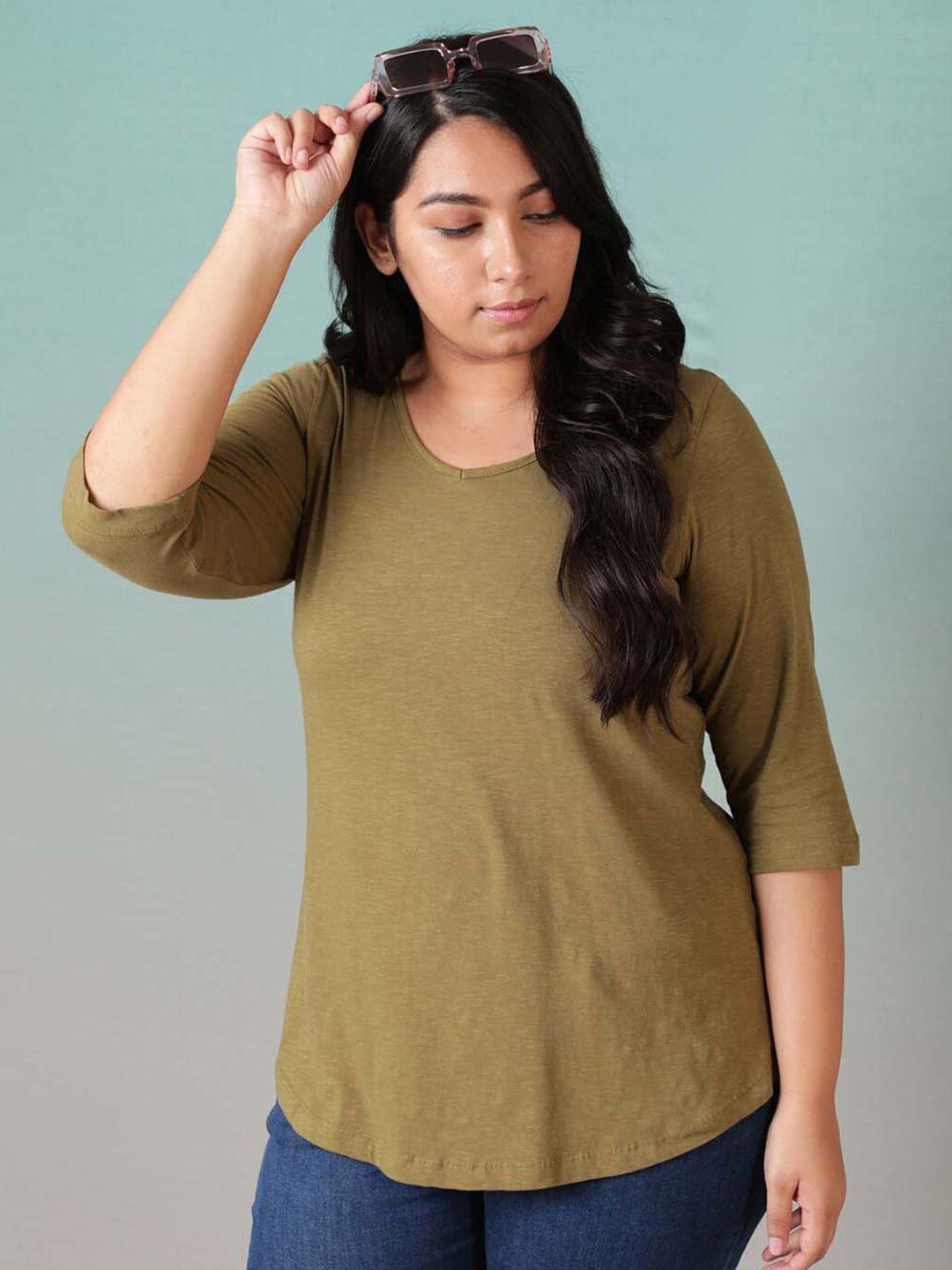 amydus women olive green solid t-shirt