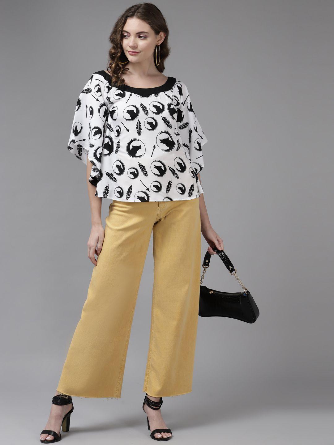 aarika white & black geometric print georgette top