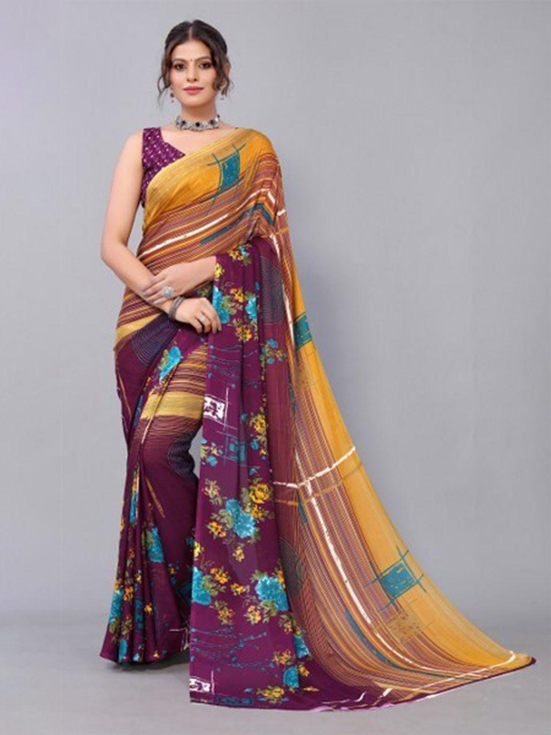 yashika purple & yellow floral saree