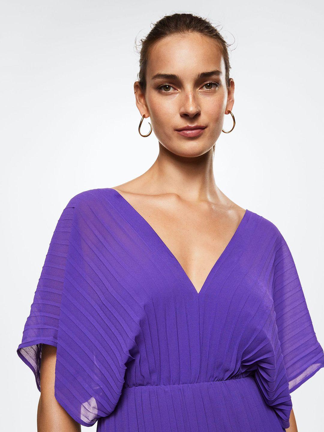 mango purple sustainable accordion pleated flared jumpsuit