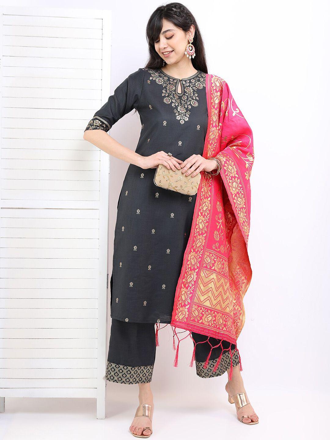 vishudh women floral printed kurta with palazzos & with dupatta