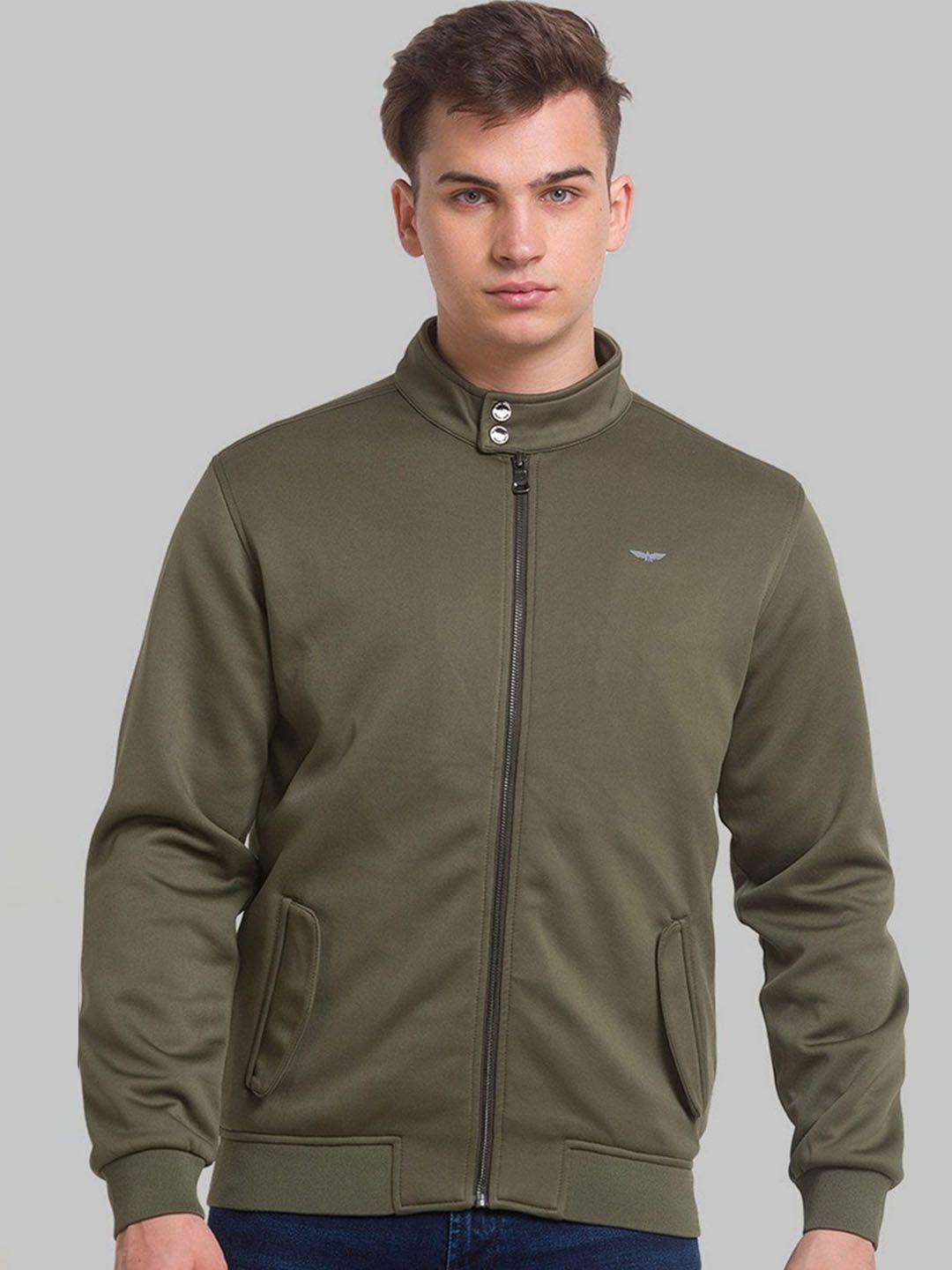 park avenue men green solid bomber jacket