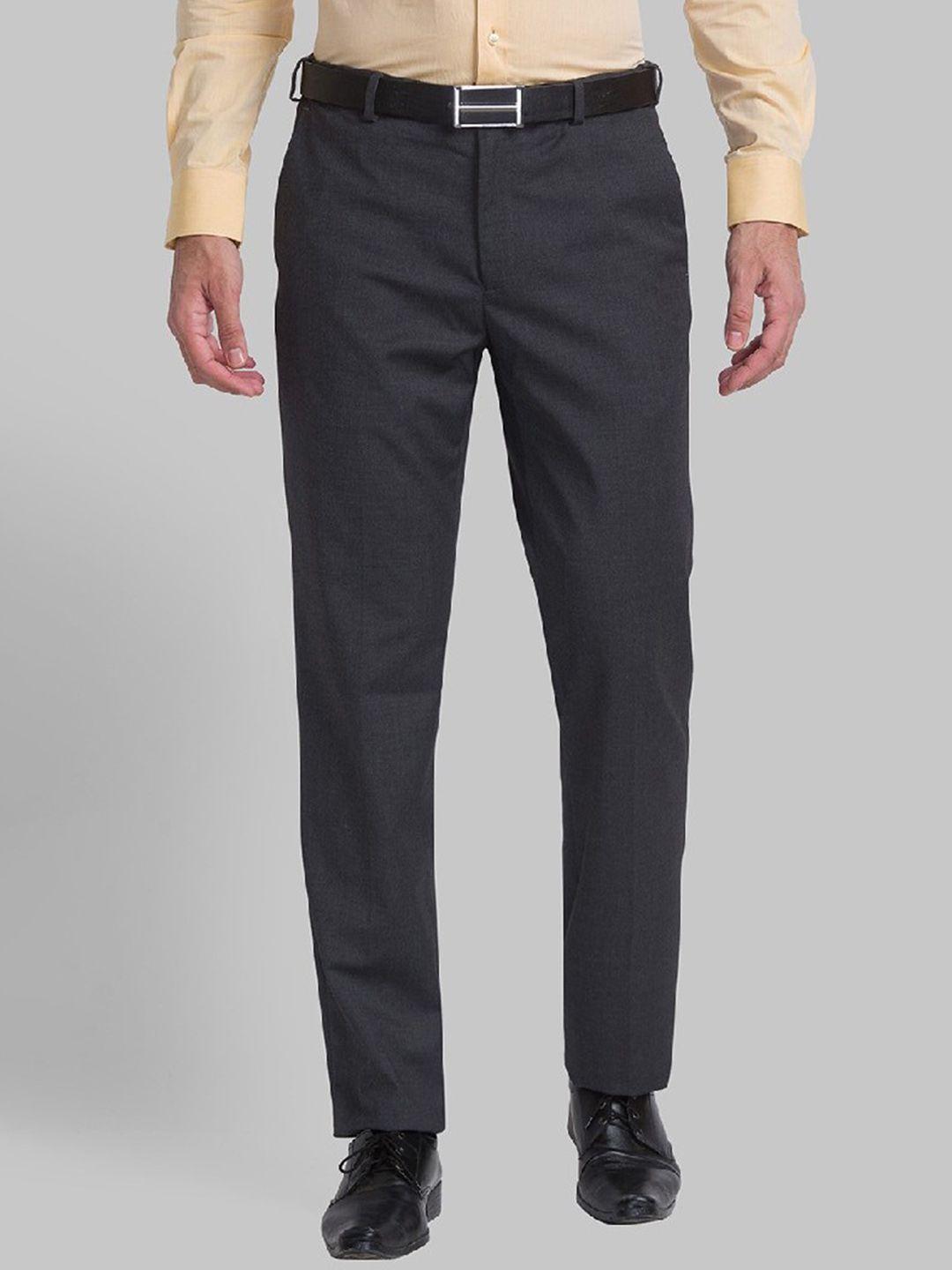 raymond men grey solid regular-fit formal trousers