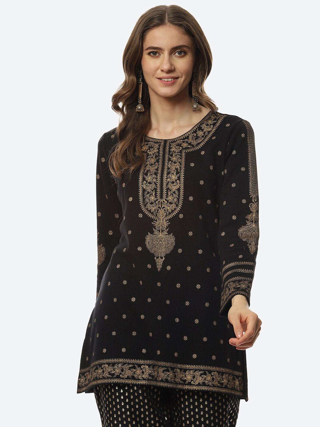 biba black ethnic motifs embroidered kurti