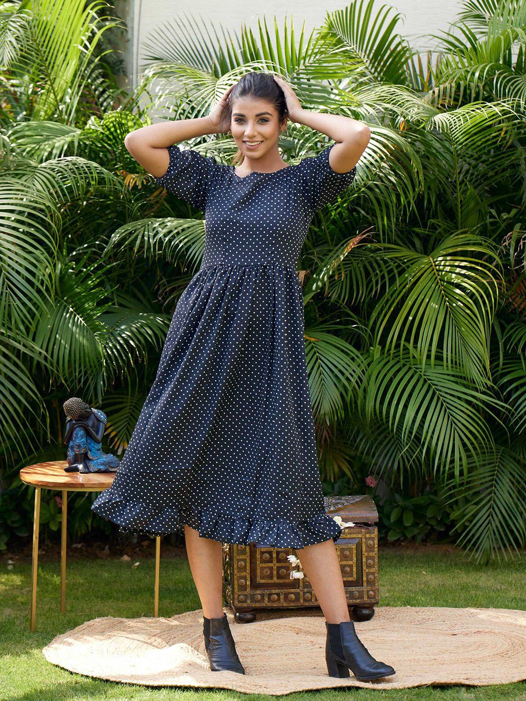 nangalia ruchira black crepe polka dot midi dress