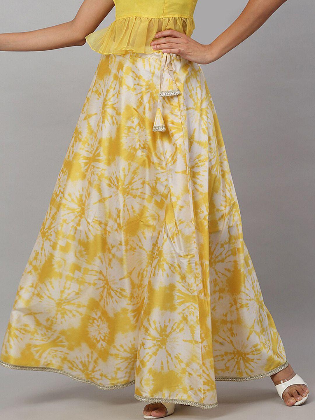 neudis women yellow tie & dye printed poly silk maxi lehenga skirt