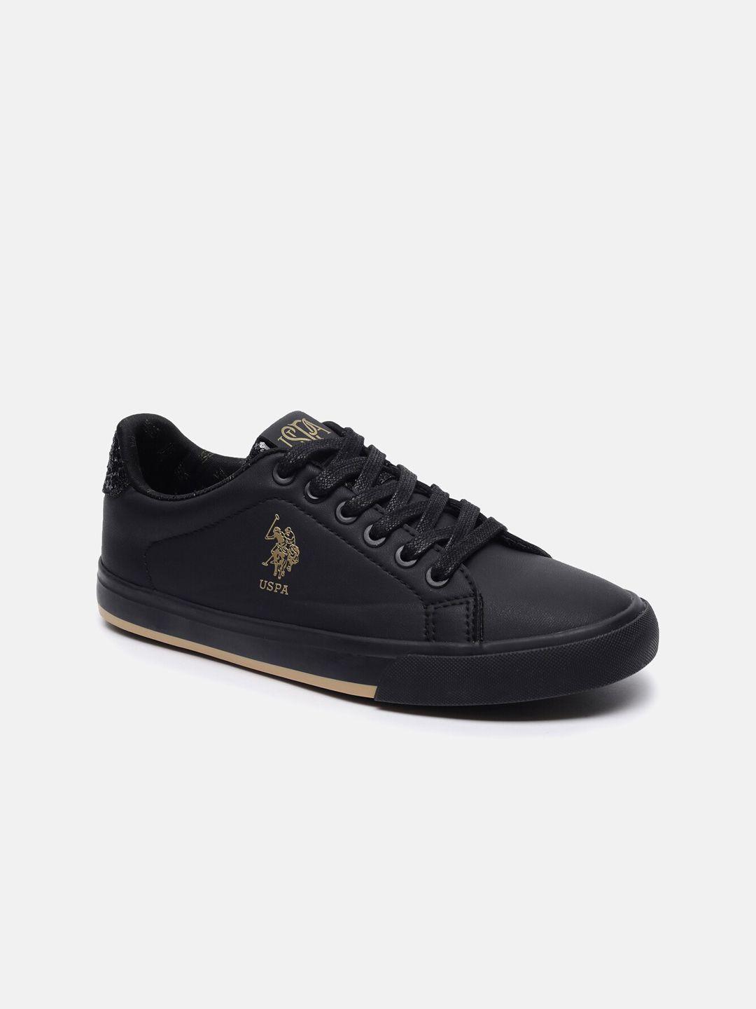 u s polo assn women black solid brand logo printed sneakers