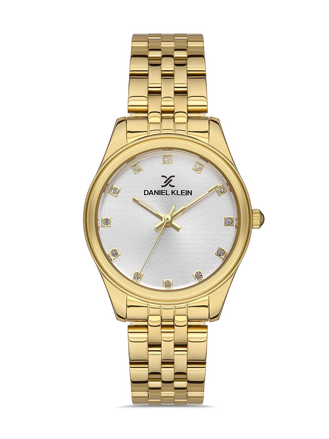 daniel klein women silver-toned dial & gold toned straps analogue watch-dk.1.13258-3_or