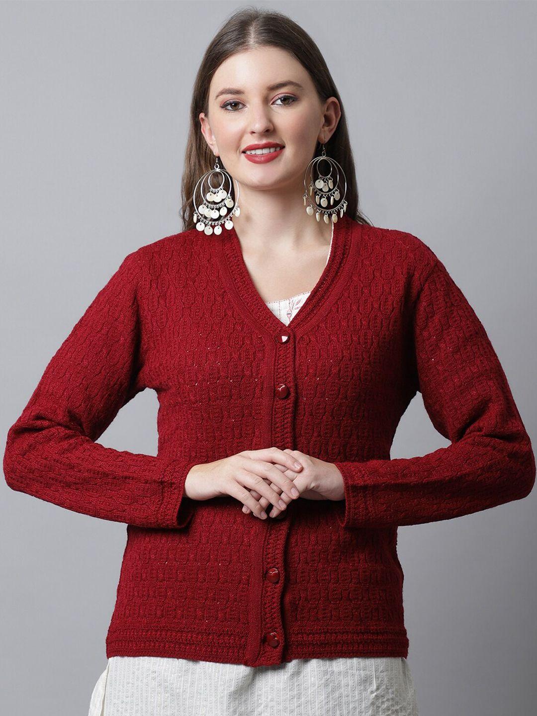 cantabil women maroon cable knit cardigan