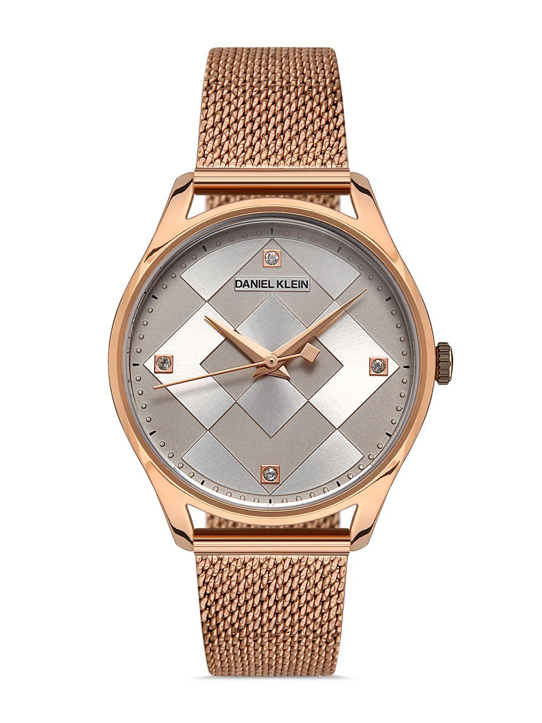 daniel klein women grey and rose gold dial bracelet strap analogue watch dk 1 13222-5_or