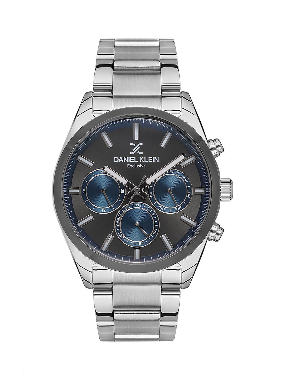 daniel klein exclusive men charcoal grey dial & silver straps analogue watch-dk.1.13315-3