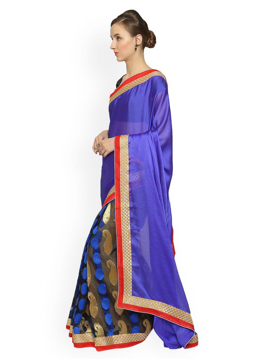 florence blue & red zari chiffon saree