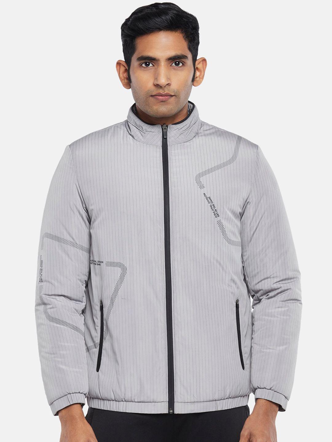 ajile by pantaloons men grey striped bomber jacket