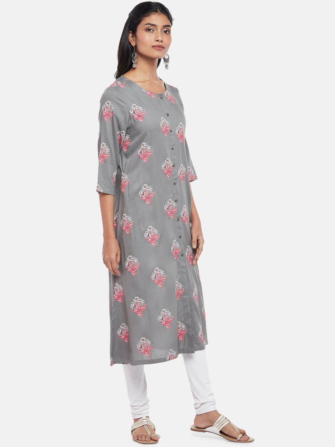 rangmanch by pantaloons women grey geometric printed thread work kurta