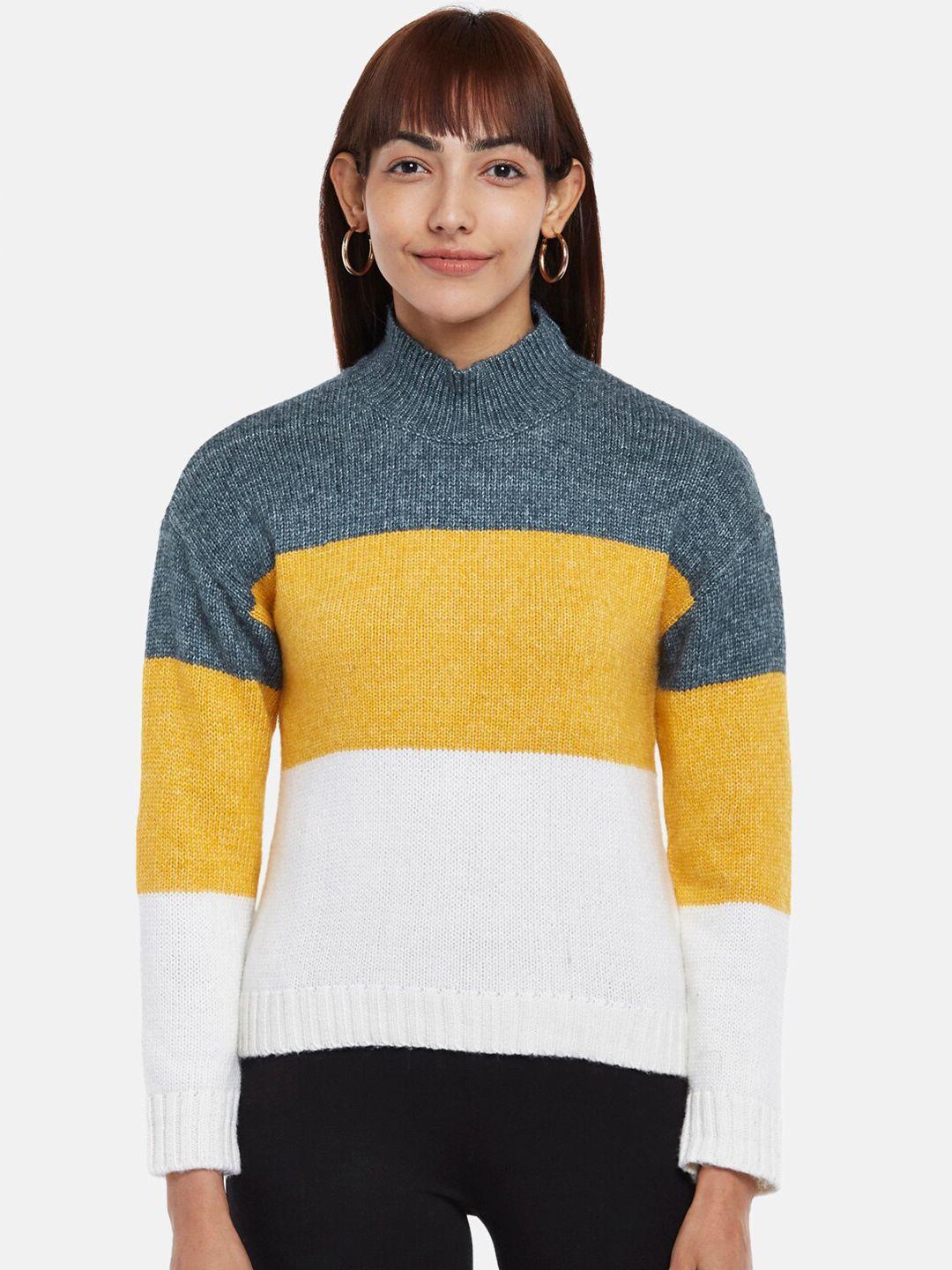 people women yellow & white striped pullover