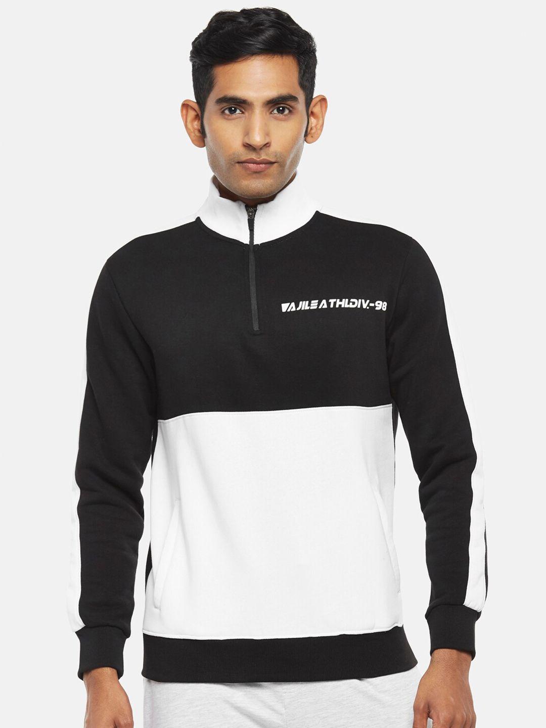 ajile by pantaloons men white & black colourblocked sweatshirt