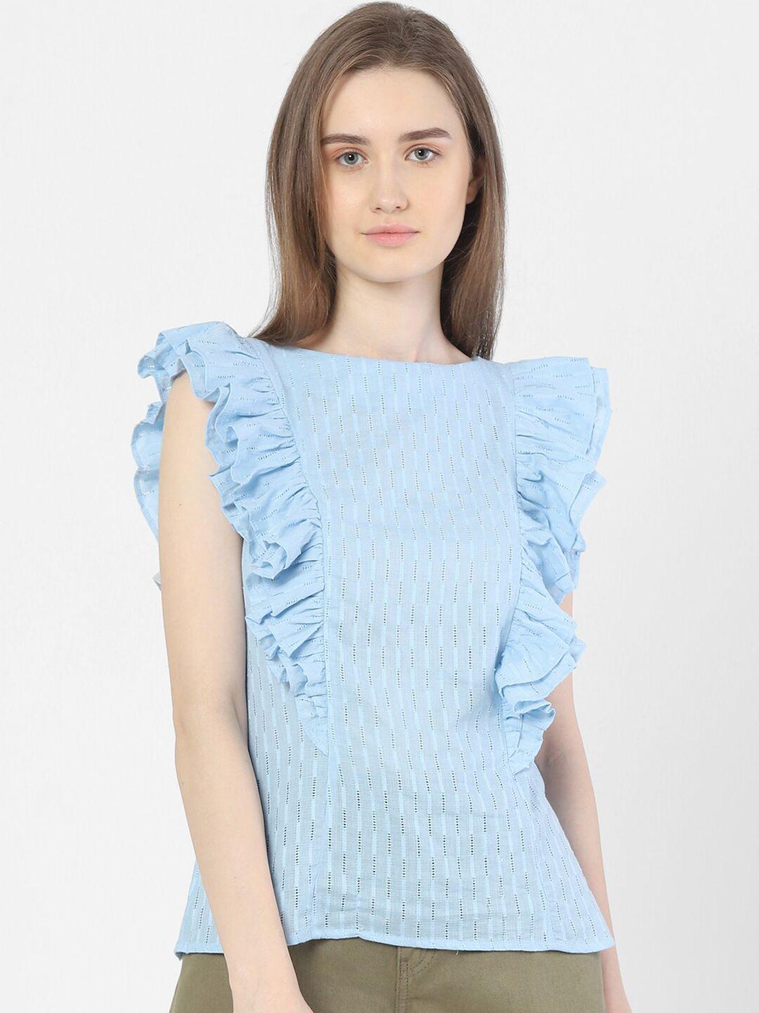 vero moda turquoise blue striped ruffles top