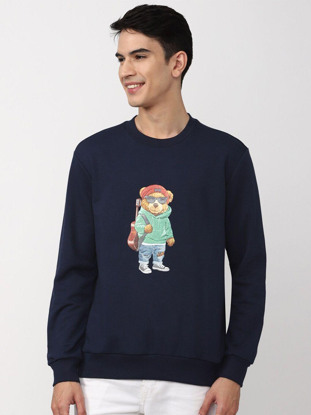 forever 21 men navy blue printed sweatshirt