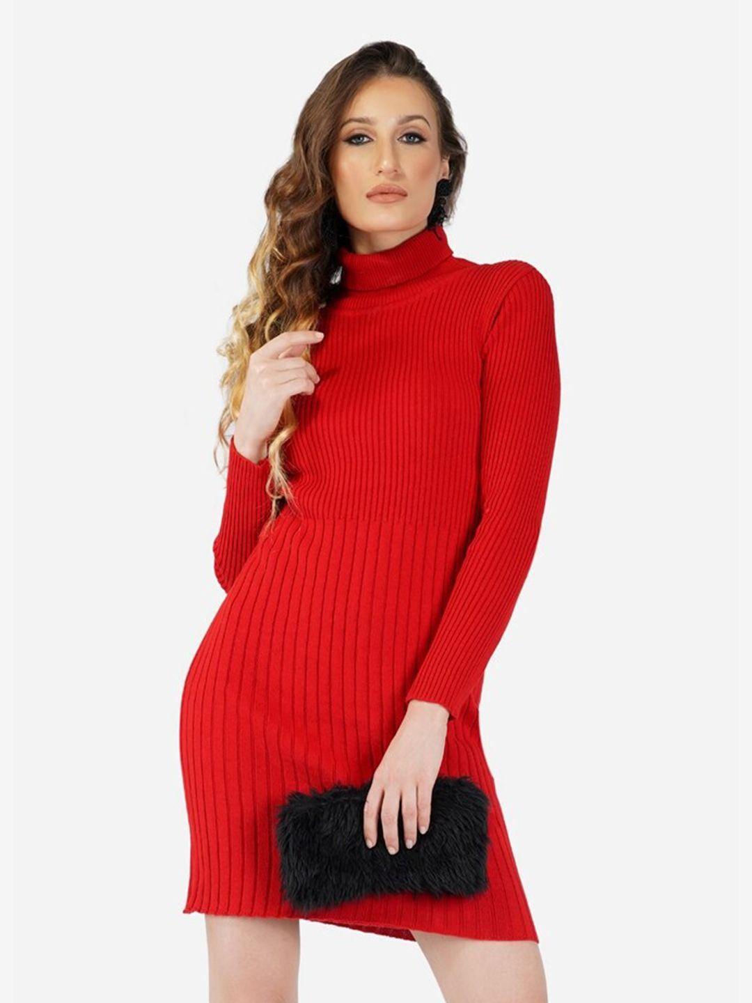 joe hazel women red solid cotton sweater dress