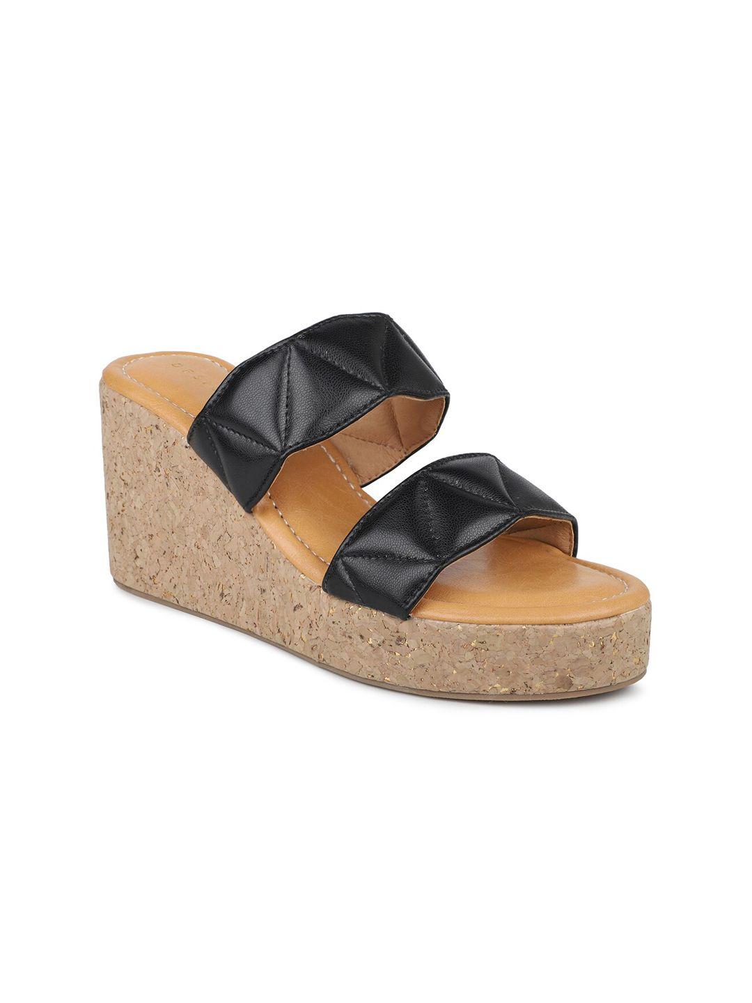 design crew black colourblocked wedge sandals