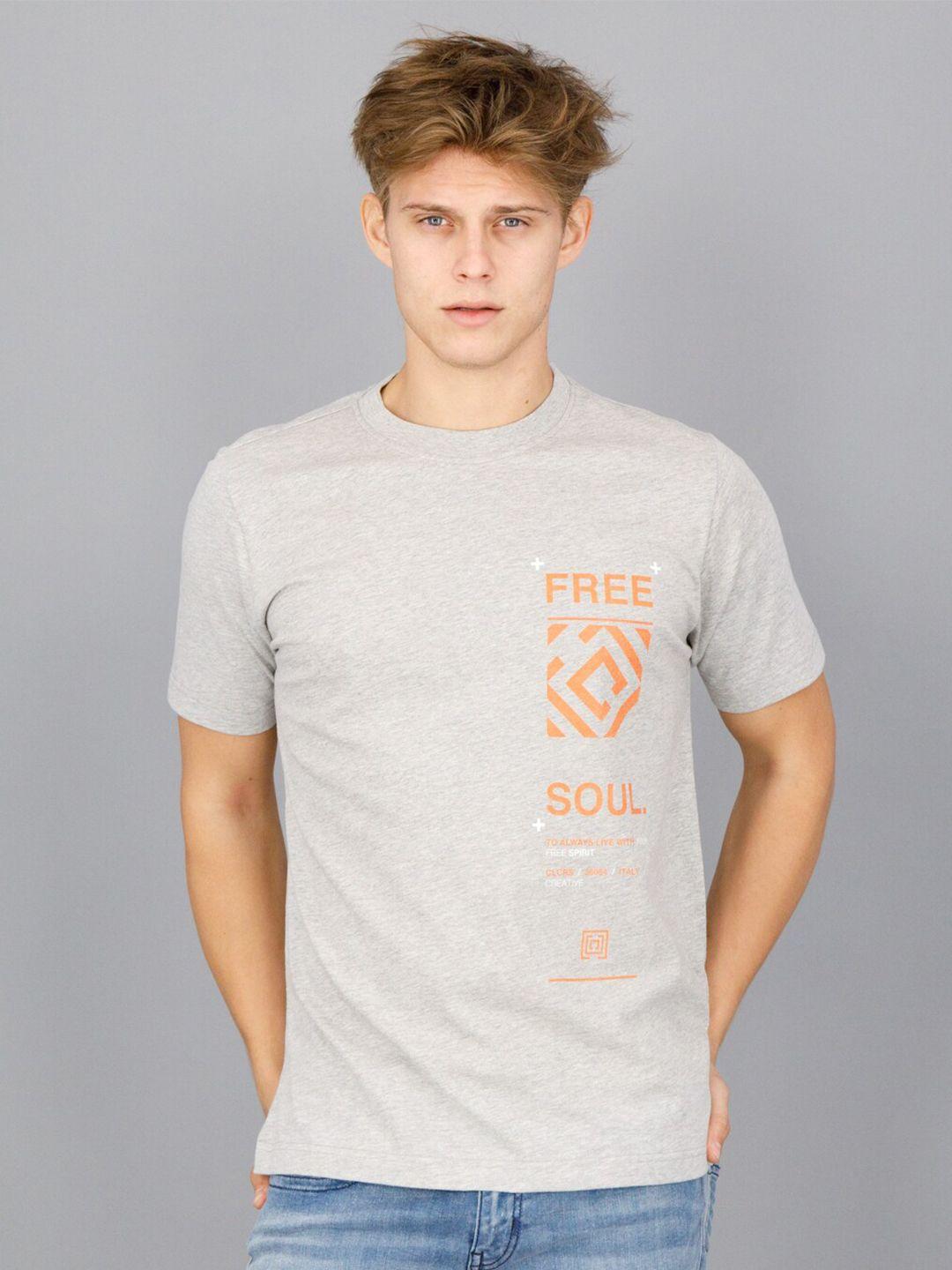 freesoul men grey typography printed t-shirt