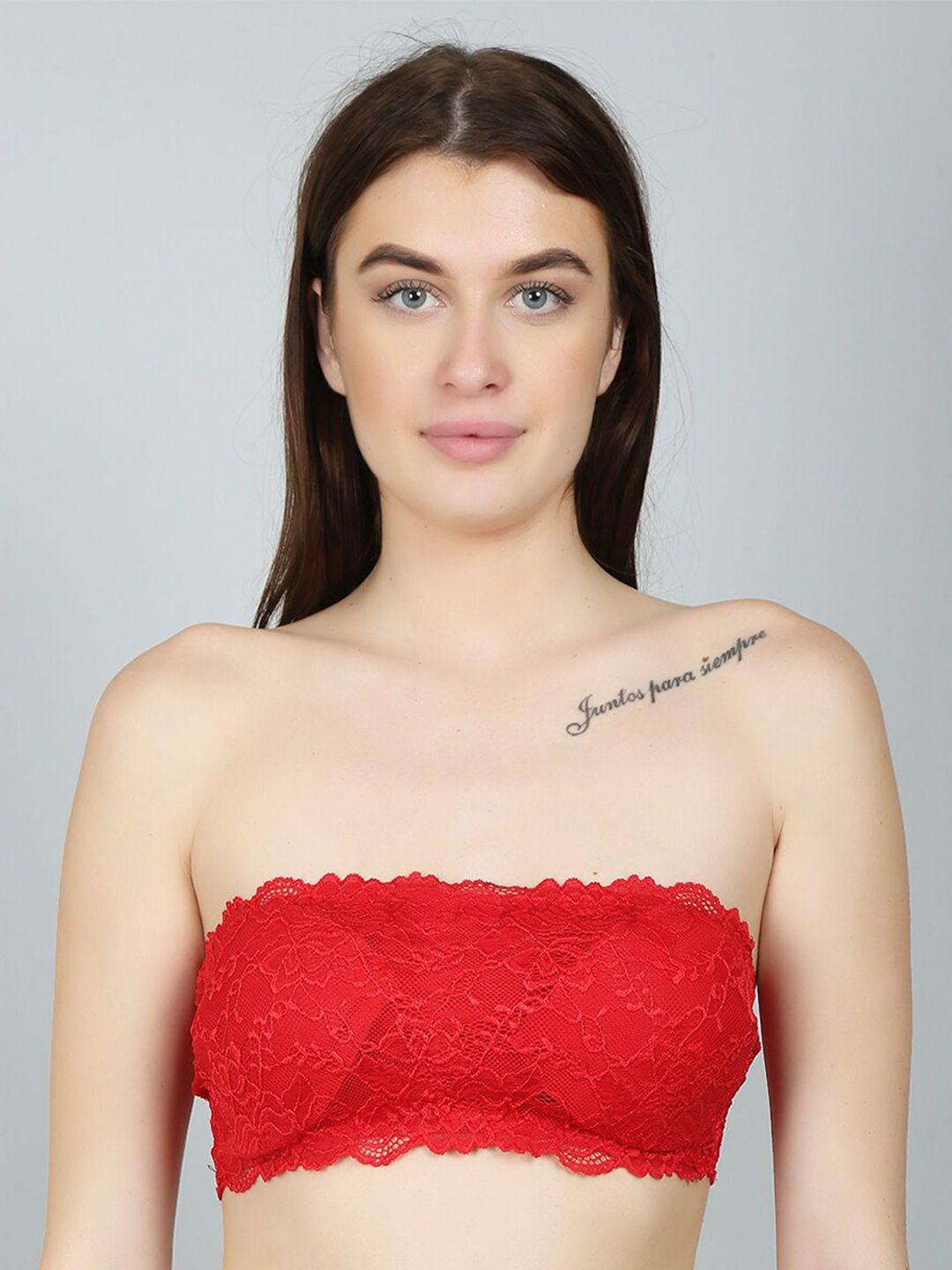 n-gal red floral bandeau bra lightly padded