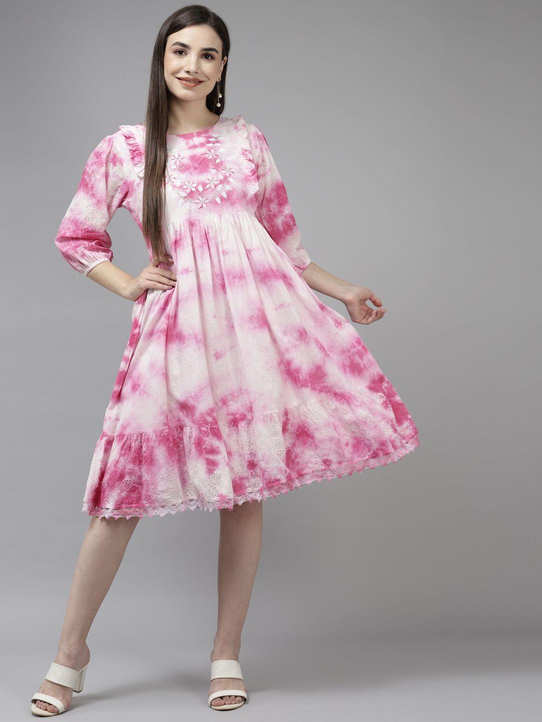 amirah s pink & white tie and dye midi dress