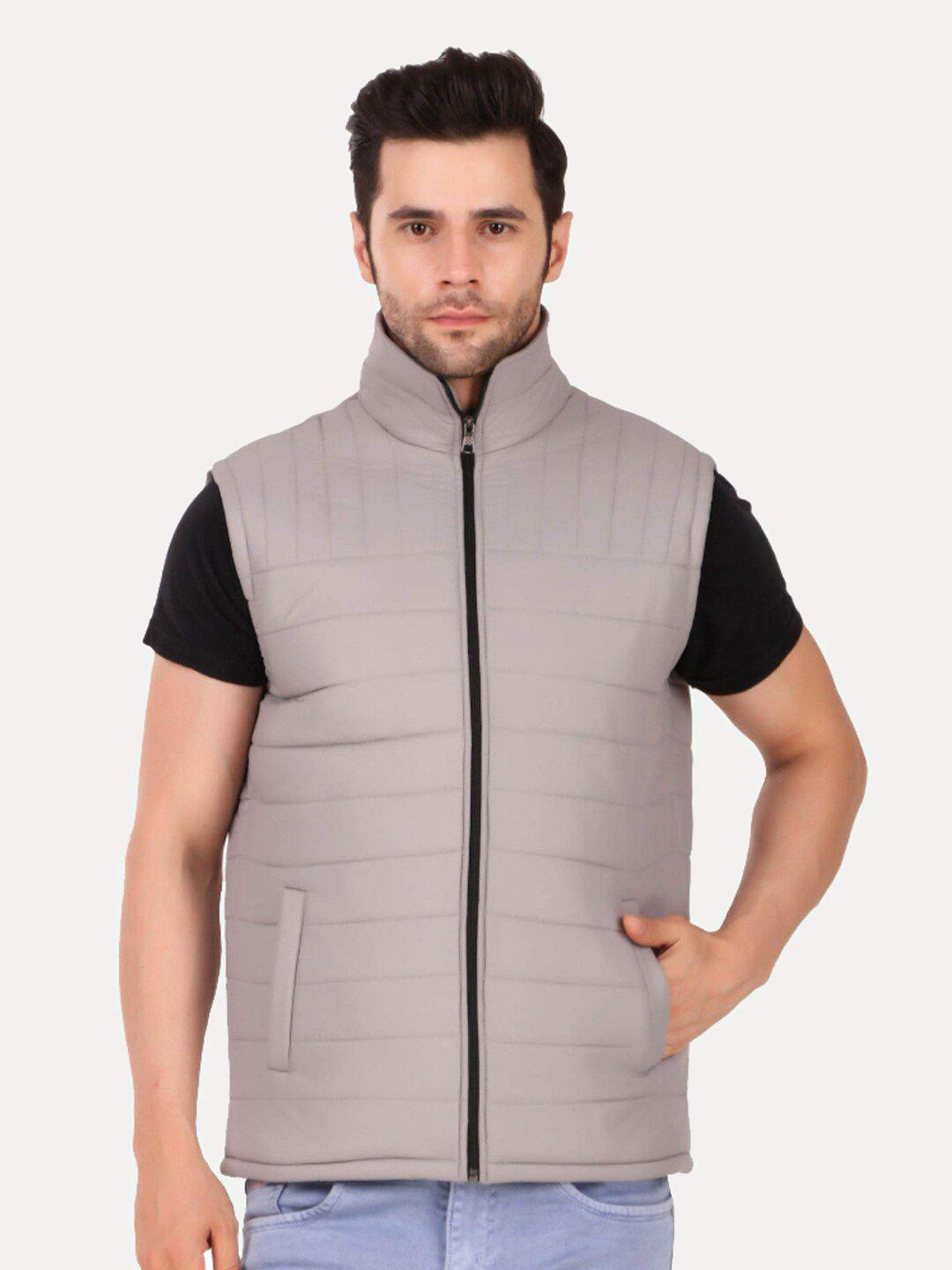 leather retail men grey outdoor puffer jacket