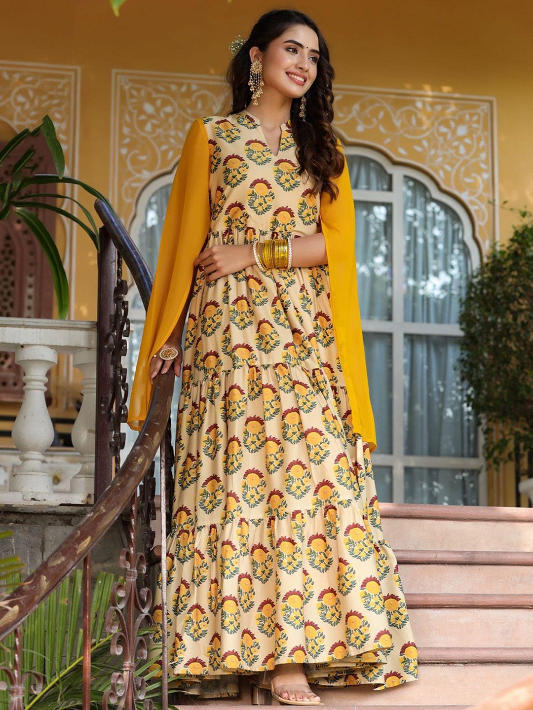 mirari women beige printed thread work handloom kurta