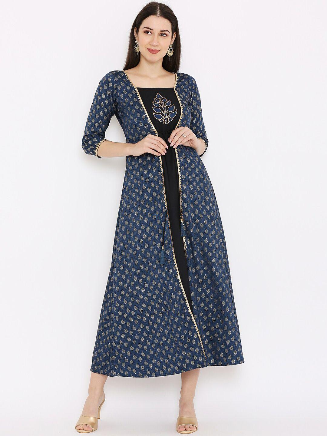 peppertree women blue ethnic block print dress