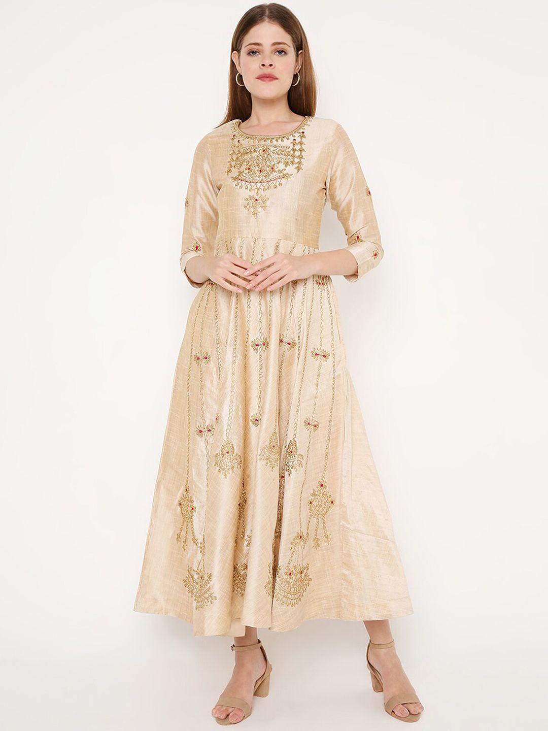 peppertree women beige embellished anarkali ethnic dresses