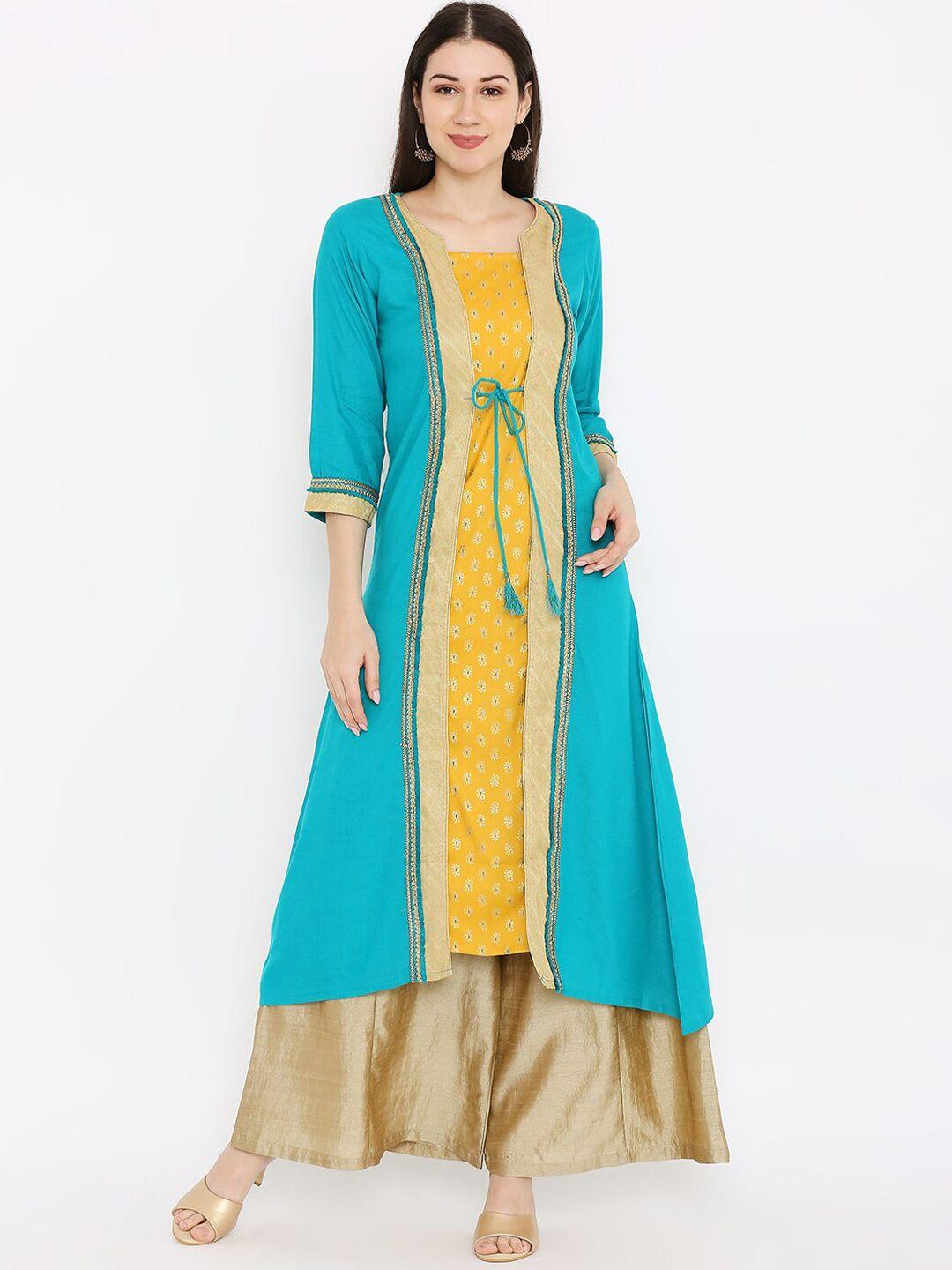 peppertree women green block printed ethnic dresses