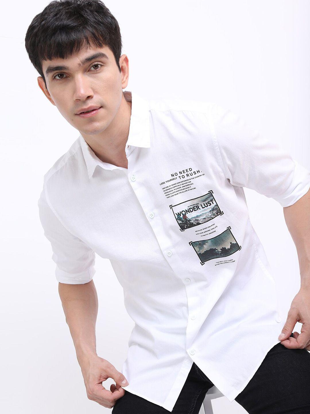 ketch men white slim fit printed casual shirt