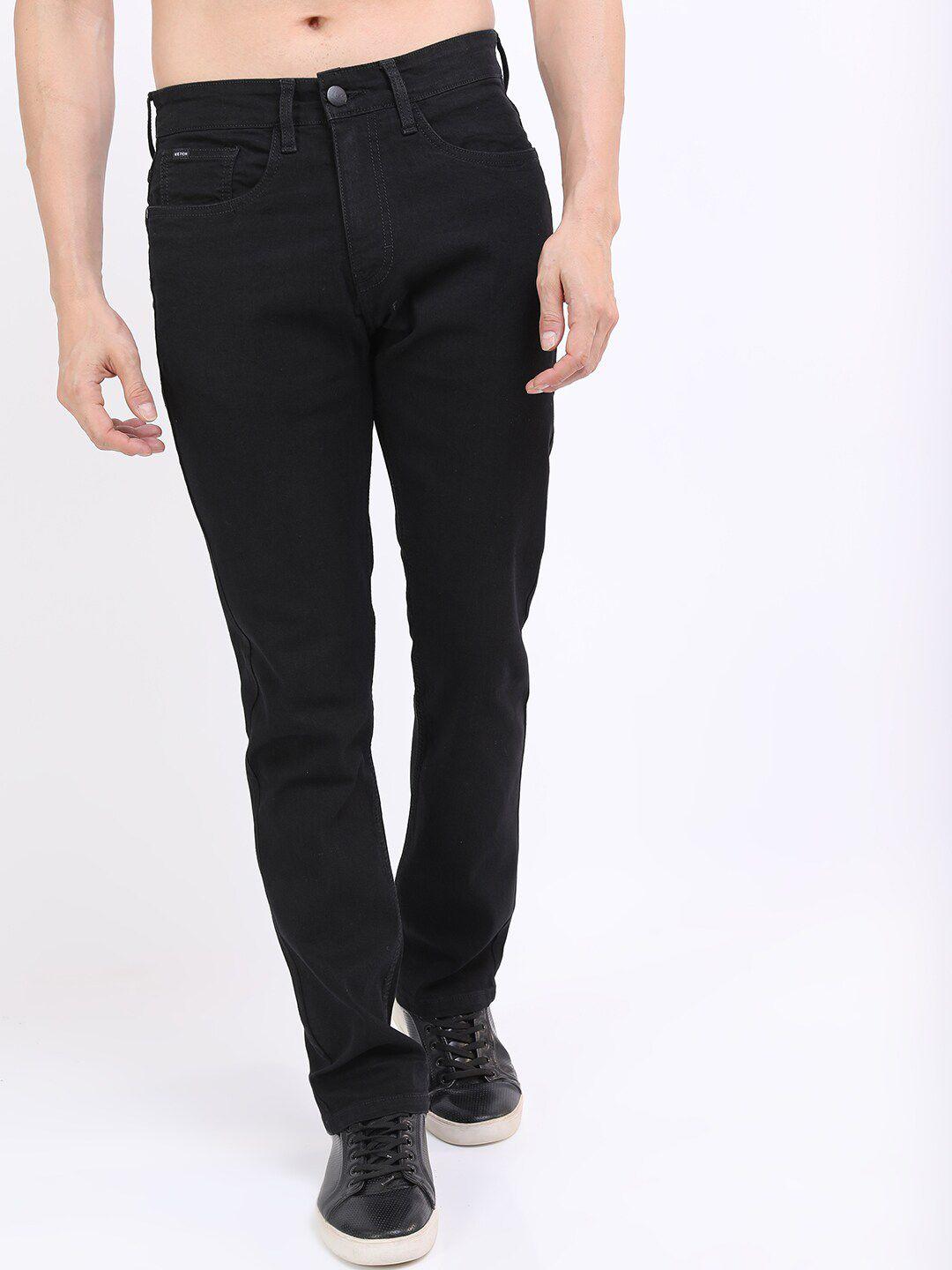 ketch men black straight fit clean look cotton jeans