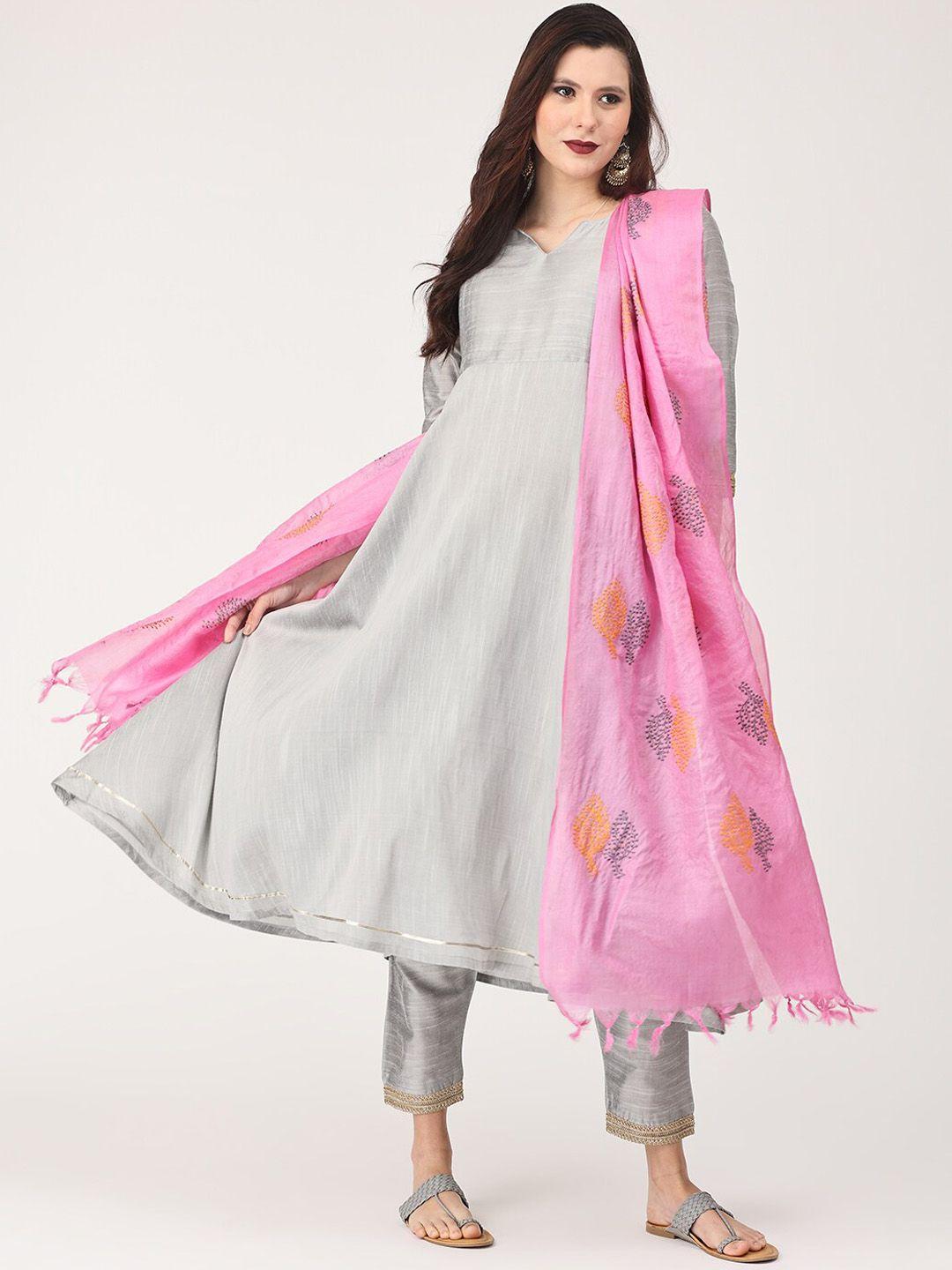 the mom store women raw silk kurta with trousers & with dupatta