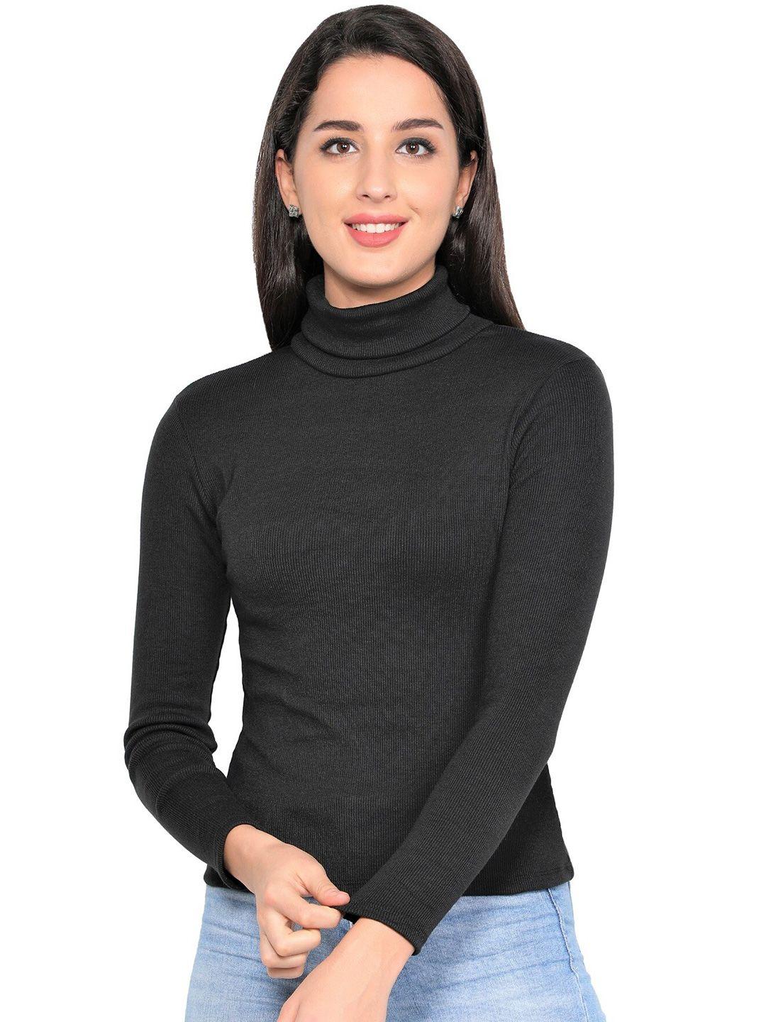 nuevosdamas women black solid high neck top