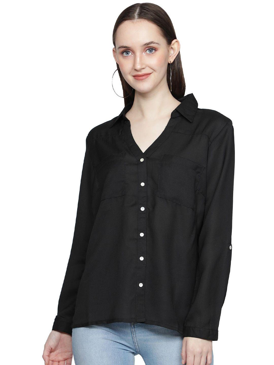 nuevosdamas women black crepe shirt style top