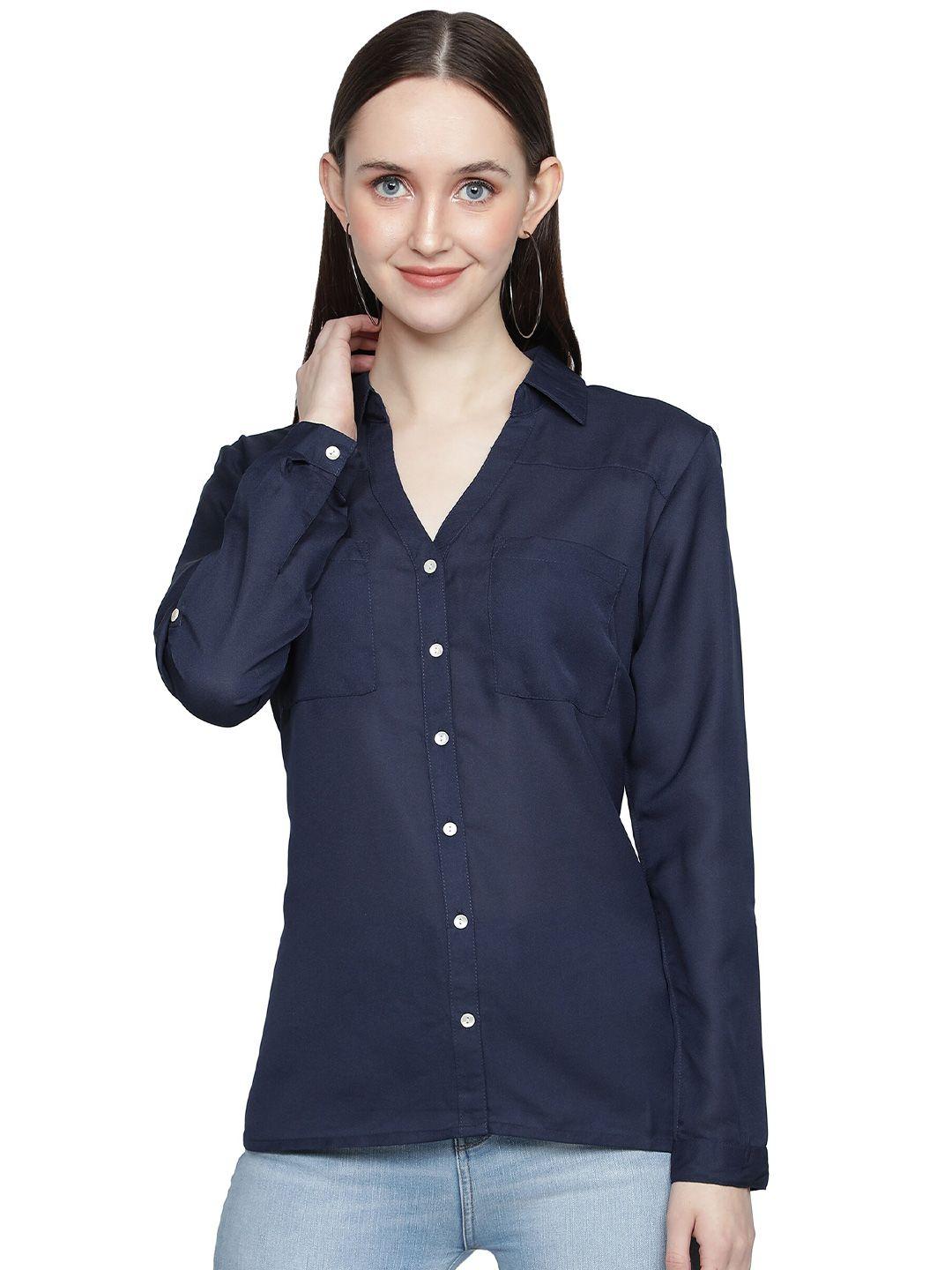 nuevosdamas women blue crepe shirt style top