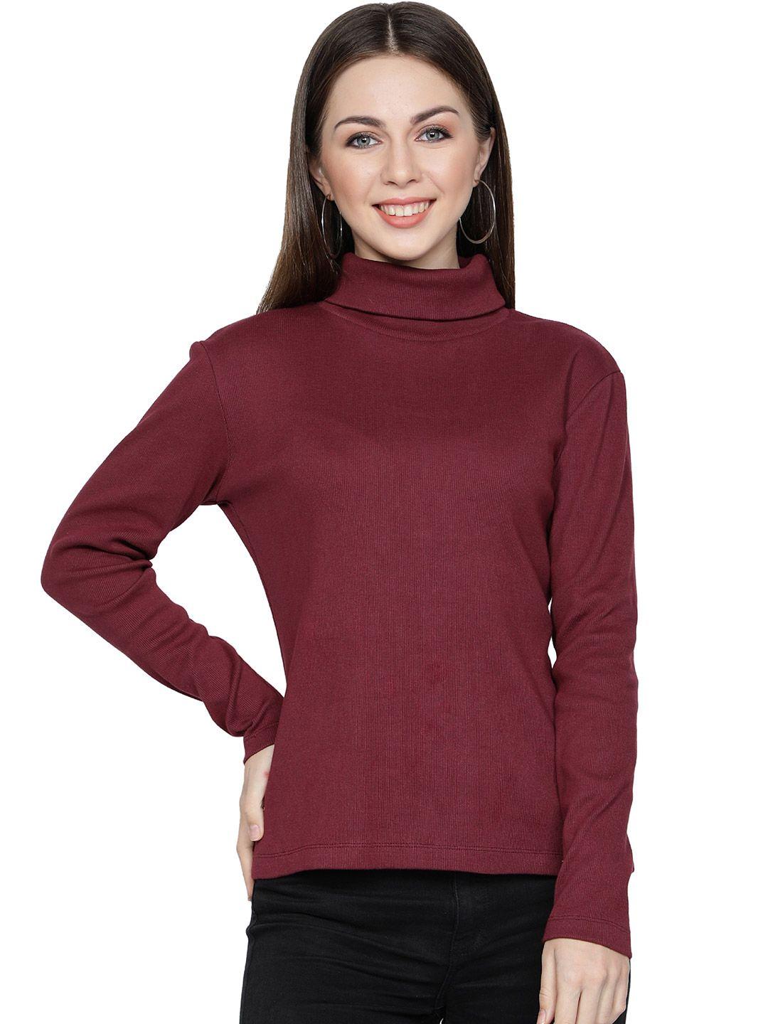 nuevosdamas women maroon solid high neck top