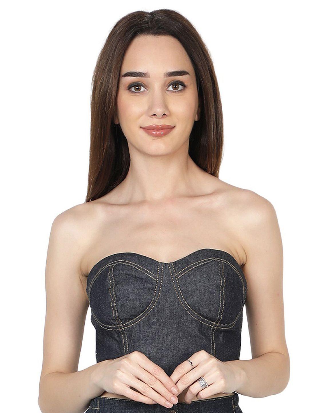 nuevosdamas women blue denim tube crop top