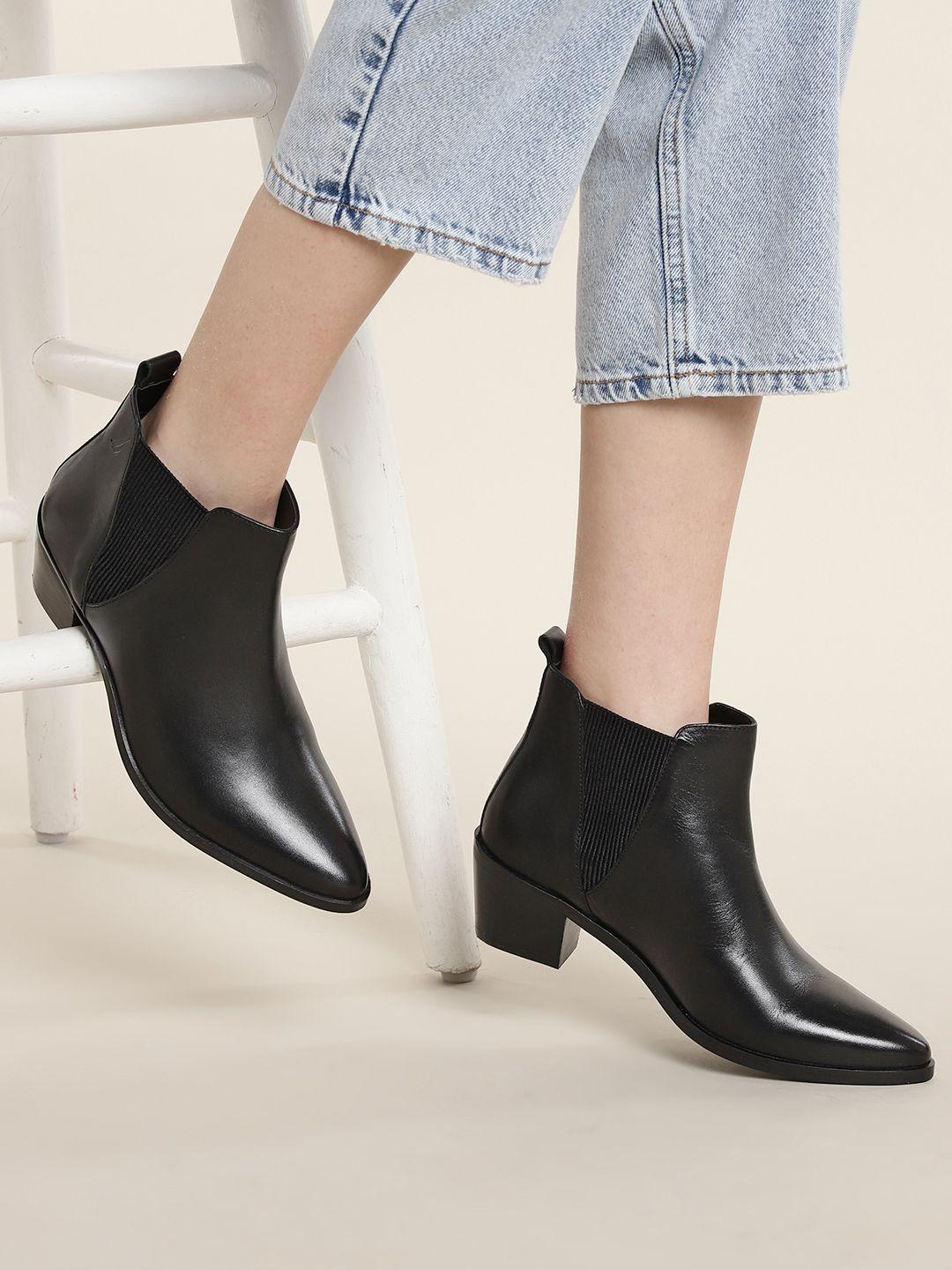 nautica women solid mid-top leather block heel chelsea boots