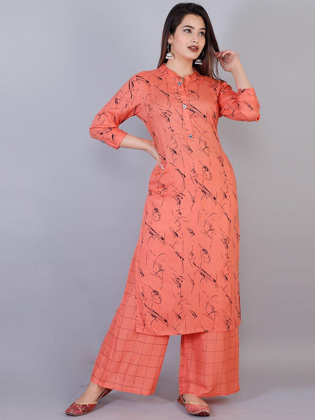 kalini women printed mandarin collar kurta with palazzo