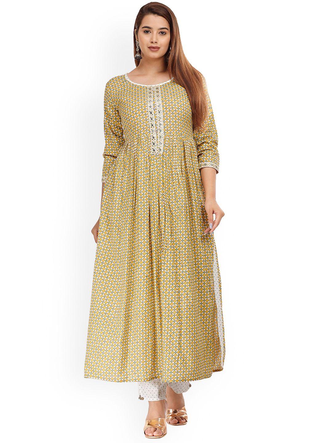 kalini women printed round neck kurta with trouser