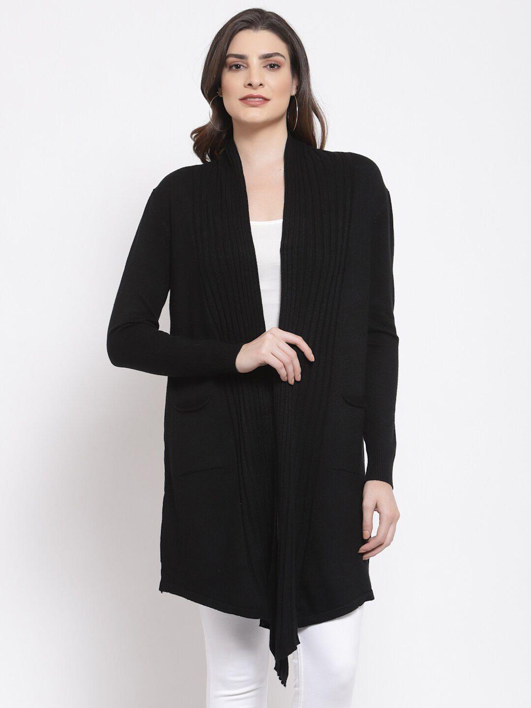 mafadeny women black striped longline shrug