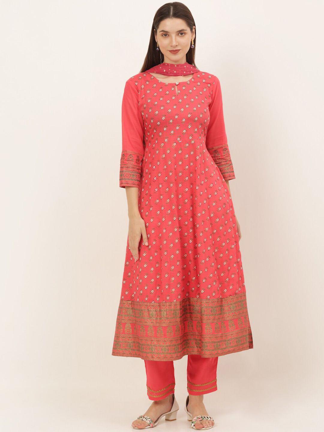 kalini women floral printed empire kurta with trousers & with dupatta