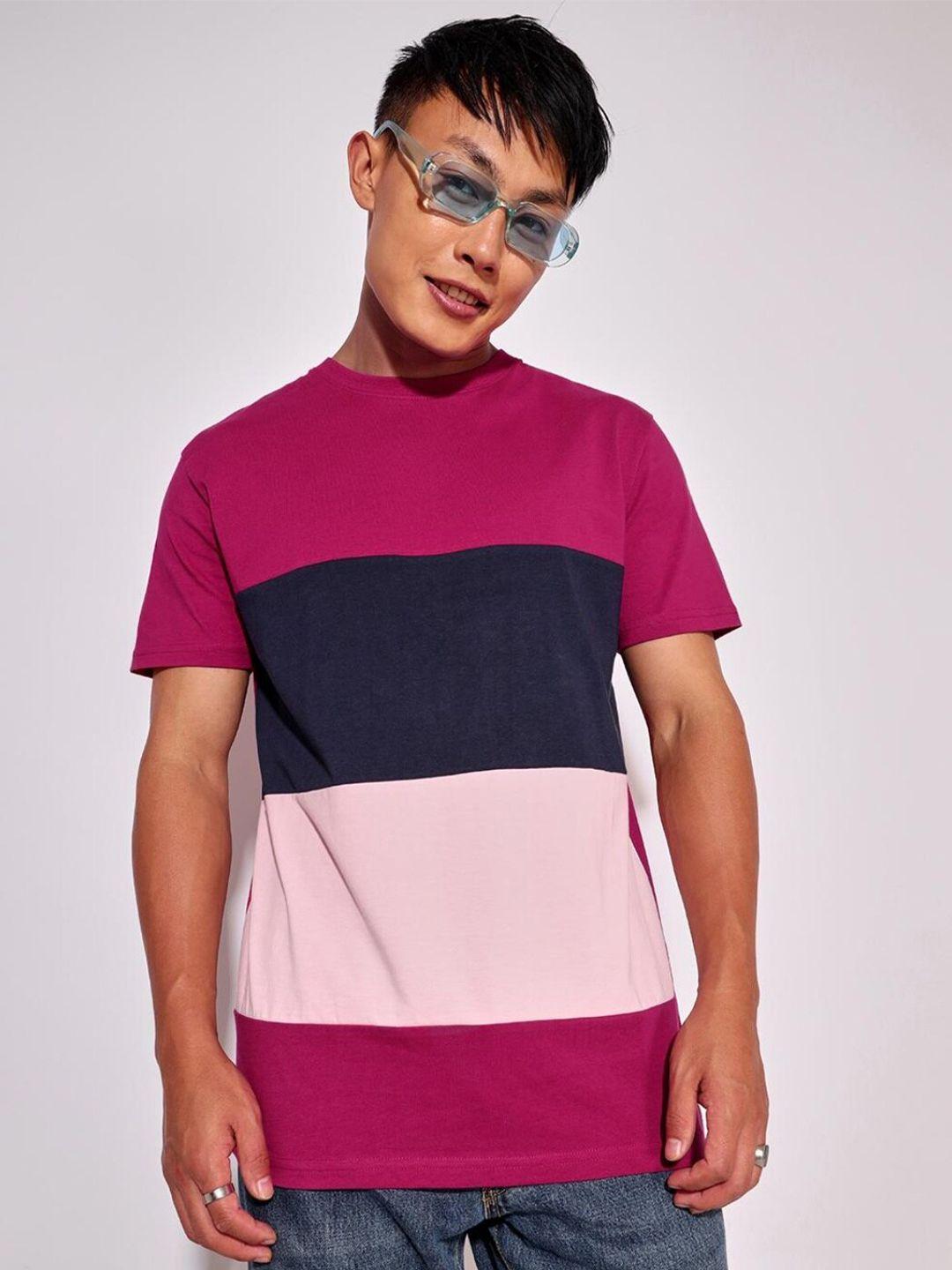 bewakoof men pink colourblocked t-shirt