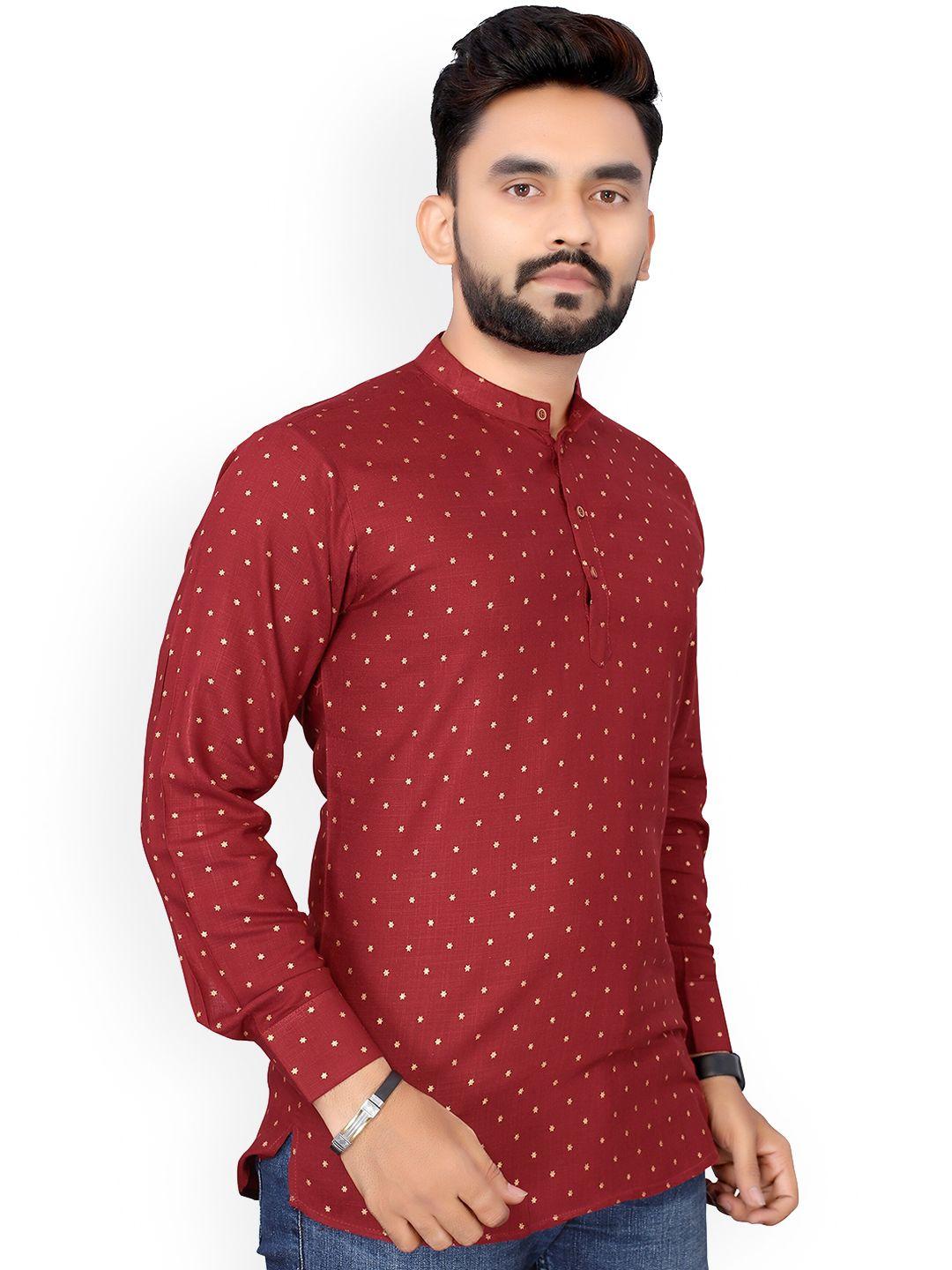 nimayaa men maroon geometric printed kurta