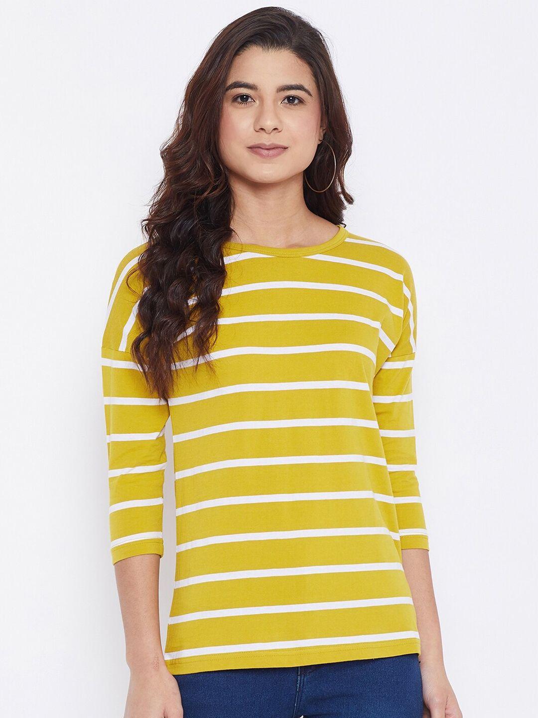 hypernation women striped extended sleeves slim fit t-shirt